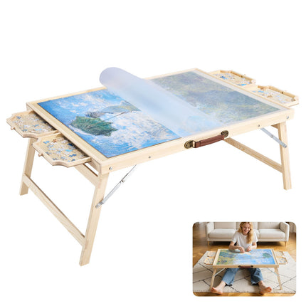 1500-Piece Puzzle Table, Folding Legs, 4 Drawers, Cover
