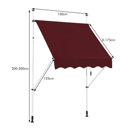 Copertina de balcon reglabila de 150 cm, rezistenta la UV, rosu
