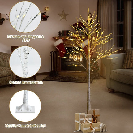 Mesteacăn arbore cu lumină LED de 150 cm cu lumini LED albe calde