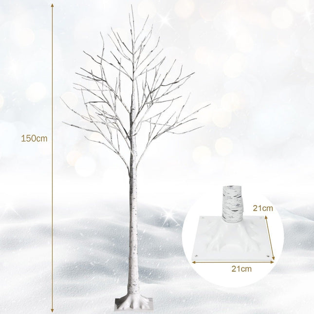 Mesteacăn arbore cu lumină LED de 150 cm cu lumini LED albe calde