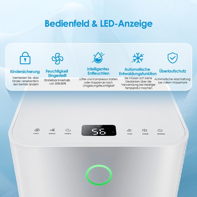 15㎡ Dehumidifier 15L Dehumidifier with 3 Modes Mobile Dehumidifier 25.5 x 22 x 45 cm White