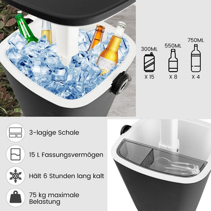 Bar frigorific portabil de 15 L cu blat ridicabil și deschidere de sticle