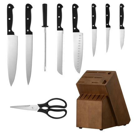15-Piece Kitchen Knife Set With Wooden Block, Sharpener