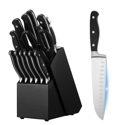 15-Piece Kitchen Knife Set with Block and Sharpener