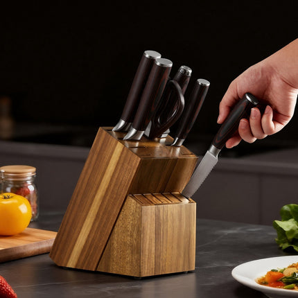 15-Piece Kitchen Knife Set with Block and Sharpener