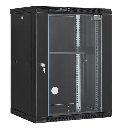 15U Wall Mount Network Rack Cabinet, 18-Inch Deep, Locking Glass Door