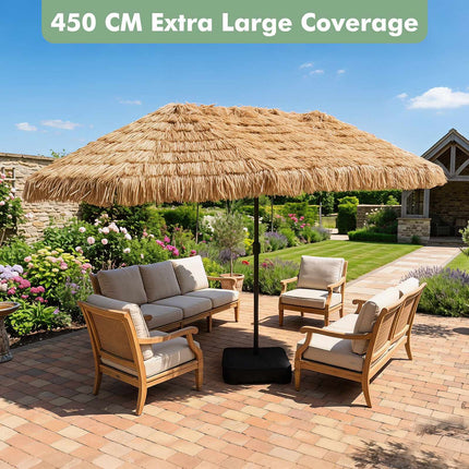Umbrelă de terasă cu două fețe, 15 x 9 ft, cu lumini și bază