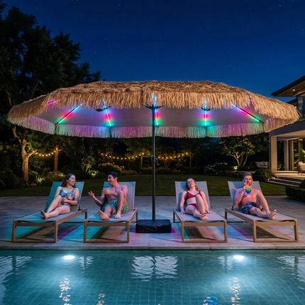 Umbrelă de terasă cu două fețe, 15 x 9 ft, cu lumini și bază