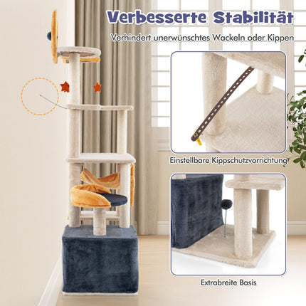 Arbore pentru pisici de 160 cm cu stâlpi din sisal și spațiu de locuit pe mai multe niveluri