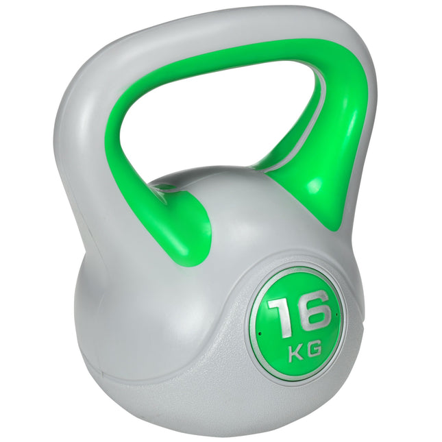 Kettlebell de 16 kg cu bază plată și prindere largă, verde