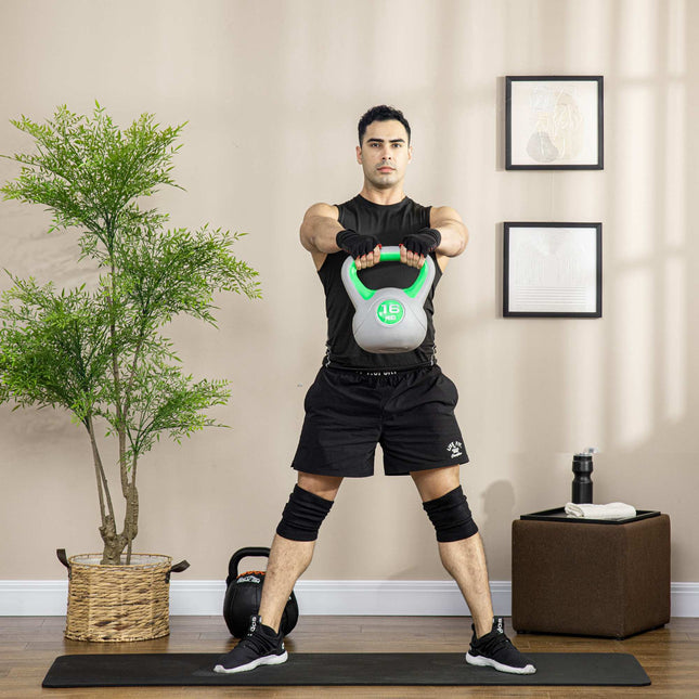 Kettlebell de 16 kg cu bază plată și prindere largă, verde