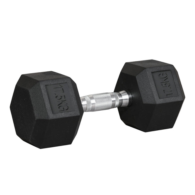 17.5 kg Hexagon rubber dumbbells, black iron for strength training