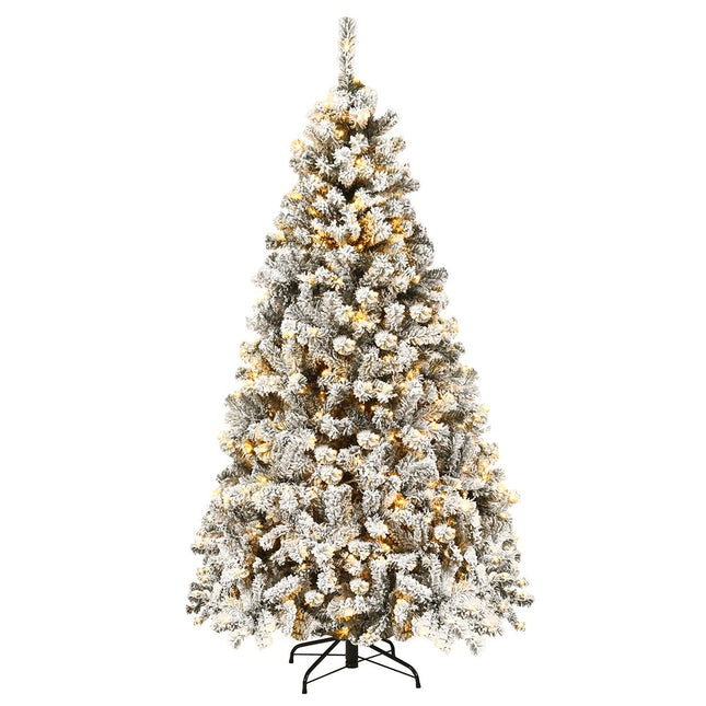 Pom de Crăciun artificial de 180 cm cu zăpadă, lumini LED