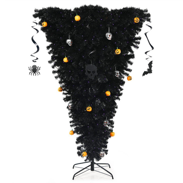 Pom de Crăciun artificial negru de 180 cm Brad de Halloween iluminat cu 270 de lumini LED violet