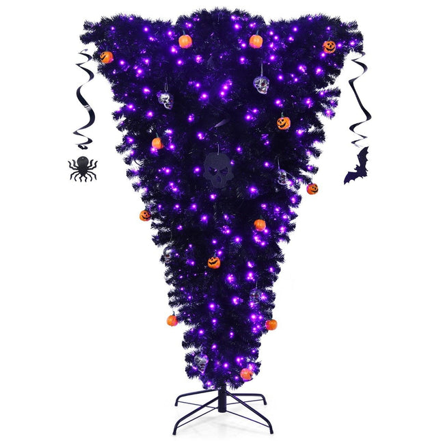 Pom de Crăciun artificial negru de 180 cm Brad de Halloween iluminat cu 270 de lumini LED violet
