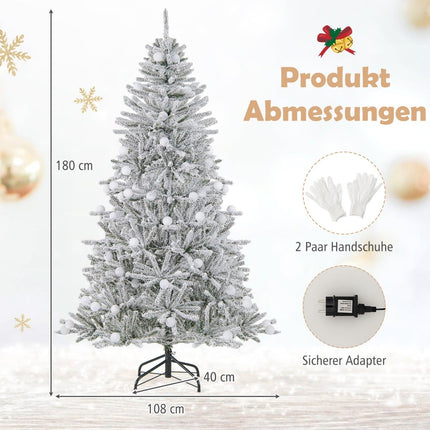 Brad de Crăciun artificial împodobit cu zăpadă, 180 cm, 250 LED-uri