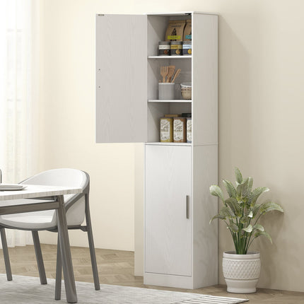 180 cm high bathroom cabinet, narrow bathroom cabinet with 2 doors, 4 adjustable shelves, chipboard, MDF, white