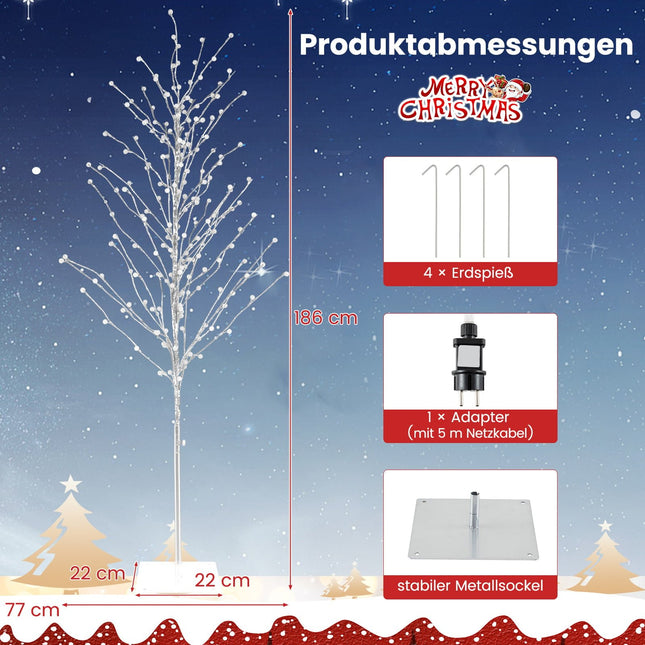 Mesteacăn LED de 186 cm cu lumini albe calde