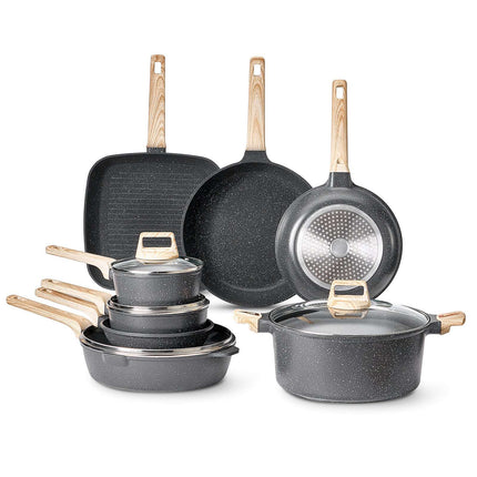 19-Piece Cookware Set, Granite Nonstick, Induction, Black