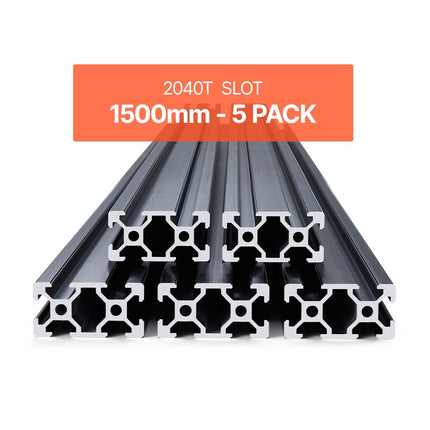 2040 T-Slot Aluminum Extrusion, 1500mm, 5-Pack, Black