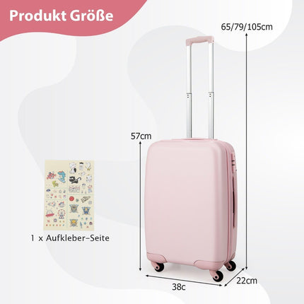 Valisă de călătorie de mână de 20 inchi cu roți rotative și cutie TSA Lock PC cu autocolant 38 x 22 x 57 cm roz