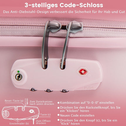 Valisă de călătorie de mână de 20 inchi cu roți rotative și cutie TSA Lock PC cu autocolant 38 x 22 x 57 cm roz