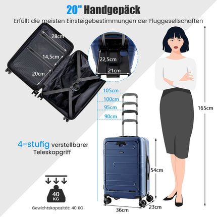 Valiză rigidă de mână de 20 de inci, buzunar frontal, TSA, USB