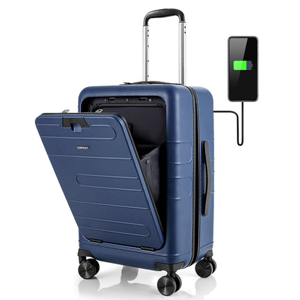 Valiză rigidă de mână de 20 de inci, buzunar frontal, TSA, USB