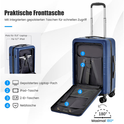 Valiză rigidă de mână de 20 de inci, buzunar frontal, TSA, USB