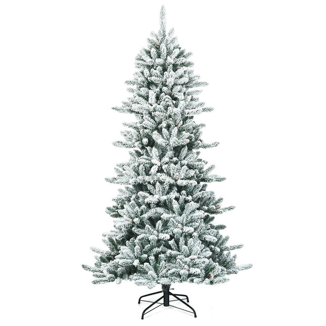 Pom de Crăciun artificial cu zăpadă de 210 cm cu coni de pin