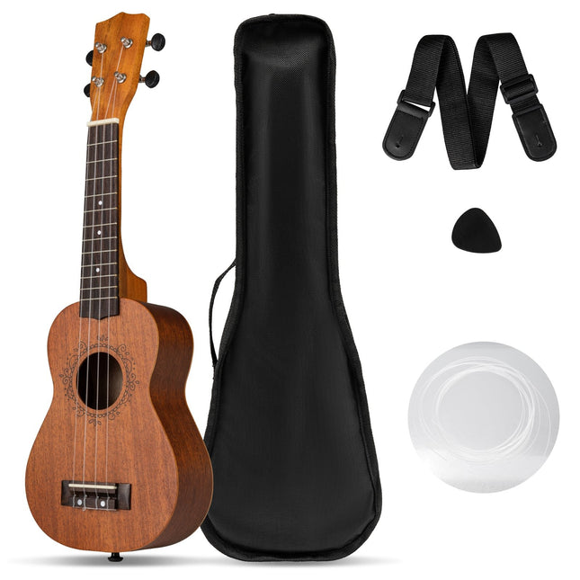 Set de ukulele din mahon de 21 de inci cu husă și accesorii