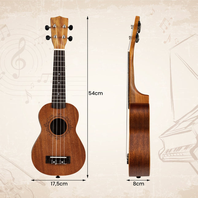 Set de ukulele din mahon de 21 de inci cu husă și accesorii