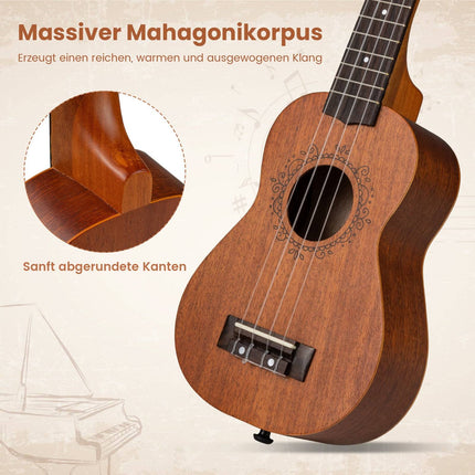 Set de ukulele din mahon de 21 de inci cu husă și accesorii