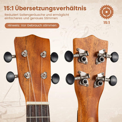 Set de ukulele din mahon de 21 de inci cu husă și accesorii