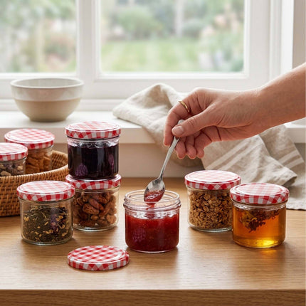 220 ml Glass Twist-Off Jars, Red-White Lids, Pack of 75
