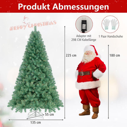 Brad de Crăciun artificial cu lumini LED, 225 cm, verde