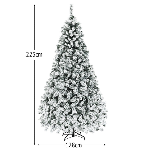 Pom de Crăciun artificial de 225 cm cu zăpadă și lumini LED calde
