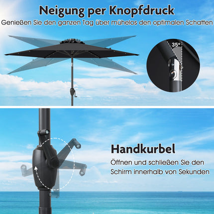 Umbrelă de terasă neagră de 230 cm cu lumini solare LED