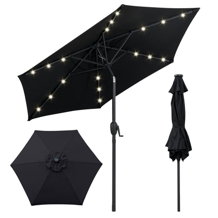Umbrelă de terasă neagră de 230 cm cu lumini solare LED