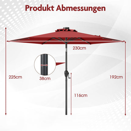 Umbrelă de terasă de 230 cm cu lumini solare LED și manivelă