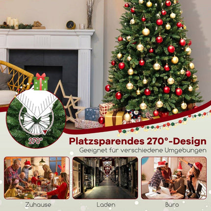 240 cm Artificial Christmas Tree with Lighting for 270° Corner Artificial Christmas Tree for Home Green