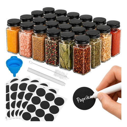 Set de 24 de borcane de condimente din sticlă cu etichete, câte 120 ml fiecare