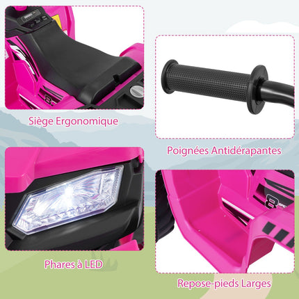 Quad-rolă electrică pentru copii de 24V, cu 2 viteze, muzică wireless, roz