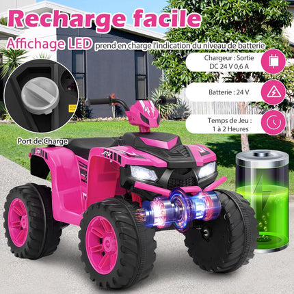 Quad-rolă electrică pentru copii de 24V, cu 2 viteze, muzică wireless, roz