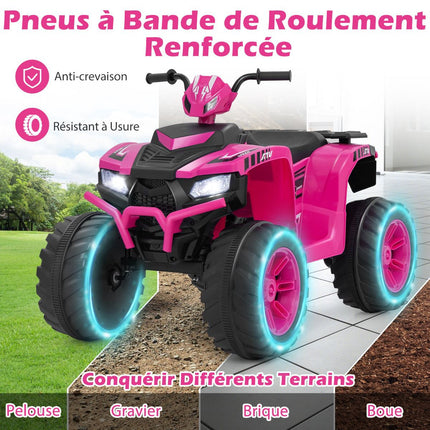 Quad-rolă electrică pentru copii de 24V, cu 2 viteze, muzică wireless, roz