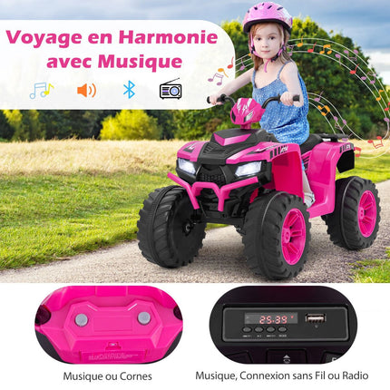 Quad-rolă electrică pentru copii de 24V, cu 2 viteze, muzică wireless, roz