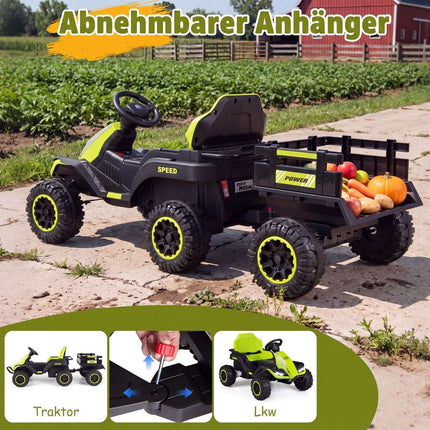 Tractor electric pentru copii de 24V cu telecomandă, verde