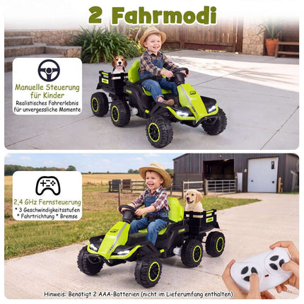 Tractor electric pentru copii de 24V cu telecomandă, verde