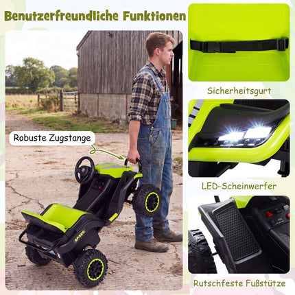 Tractor electric pentru copii de 24V cu telecomandă, verde