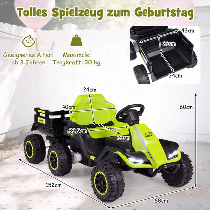 Tractor electric pentru copii de 24V cu telecomandă, verde